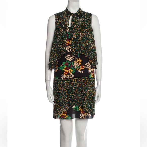 Anna Sui 🆕 Silk Floral Print Mini Shift Dress Size 8